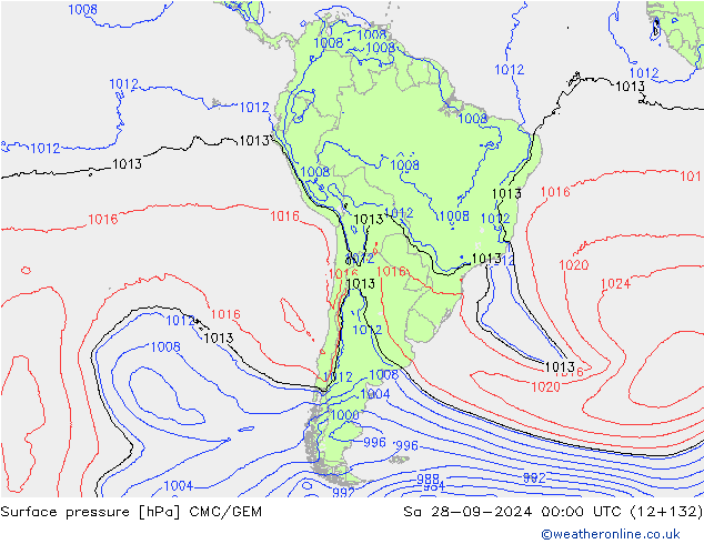 Surface pressure CMC/GEM Sa 28.09.2024 00 UTC