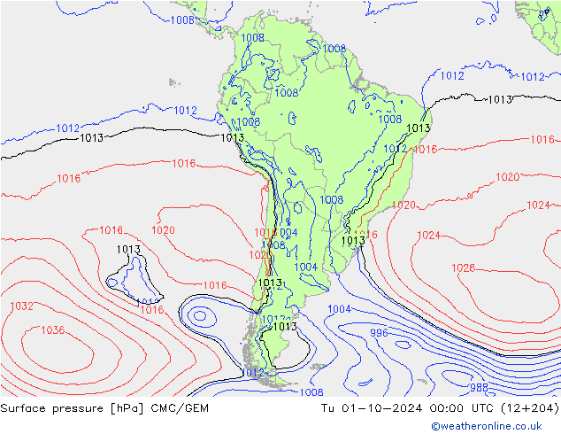 Surface pressure CMC/GEM Tu 01.10.2024 00 UTC