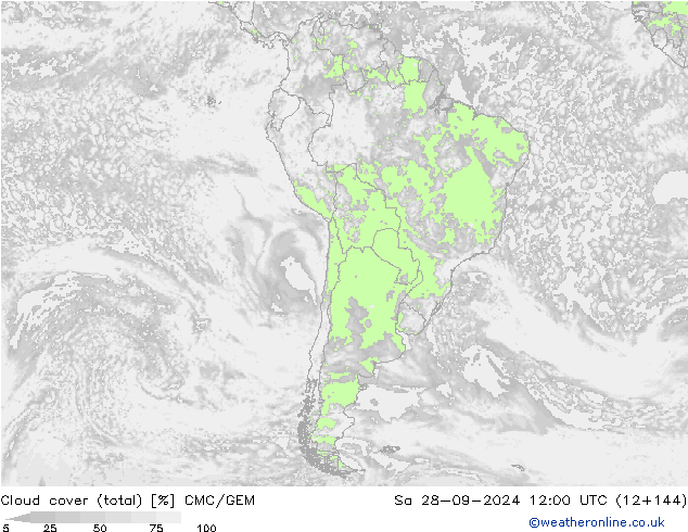 Cloud cover (total) CMC/GEM Sa 28.09.2024 12 UTC