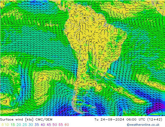 Surface wind CMC/GEM Tu 24.09.2024 06 UTC