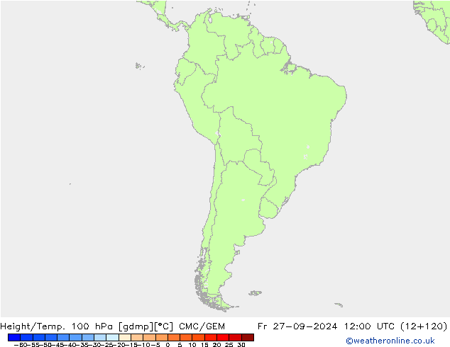 Hoogte/Temp. 100 hPa CMC/GEM vr 27.09.2024 12 UTC