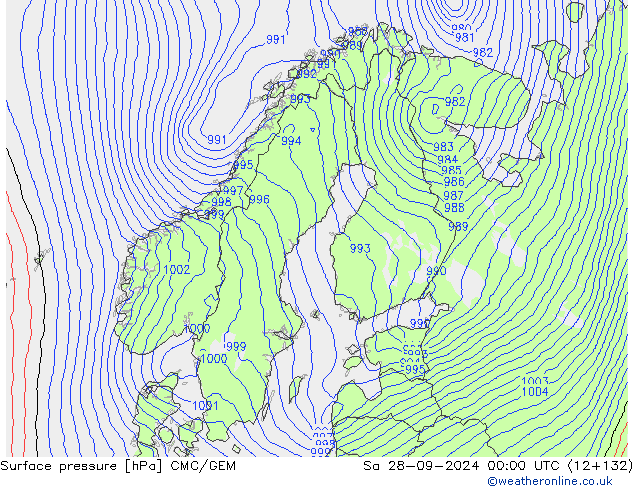 приземное давление CMC/GEM сб 28.09.2024 00 UTC