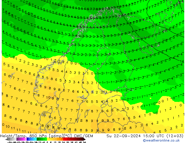 Height/Temp. 850 hPa CMC/GEM Dom 22.09.2024 15 UTC