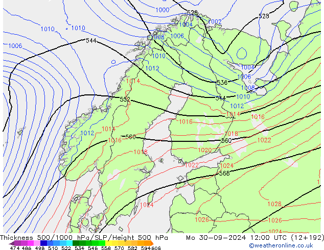 Theta-e 850hPa CMC/GEM lun 30.09.2024 12 UTC