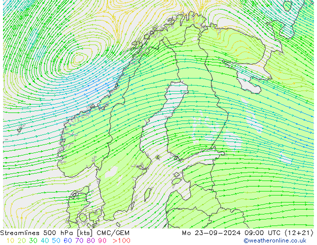 ветер 500 гПа CMC/GEM пн 23.09.2024 09 UTC