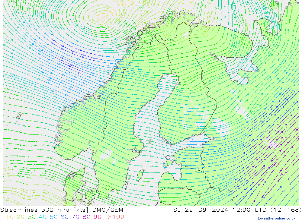 Streamlines 500 hPa CMC/GEM Su 29.09.2024 12 UTC