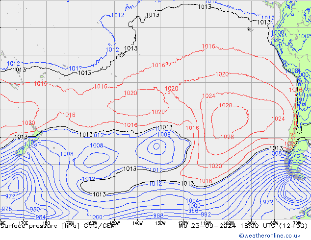 Surface pressure CMC/GEM Mo 23.09.2024 18 UTC