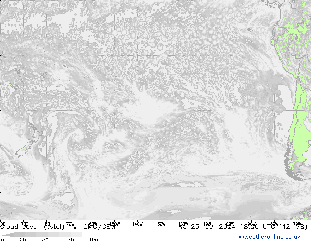 Cloud cover (total) CMC/GEM We 25.09.2024 18 UTC