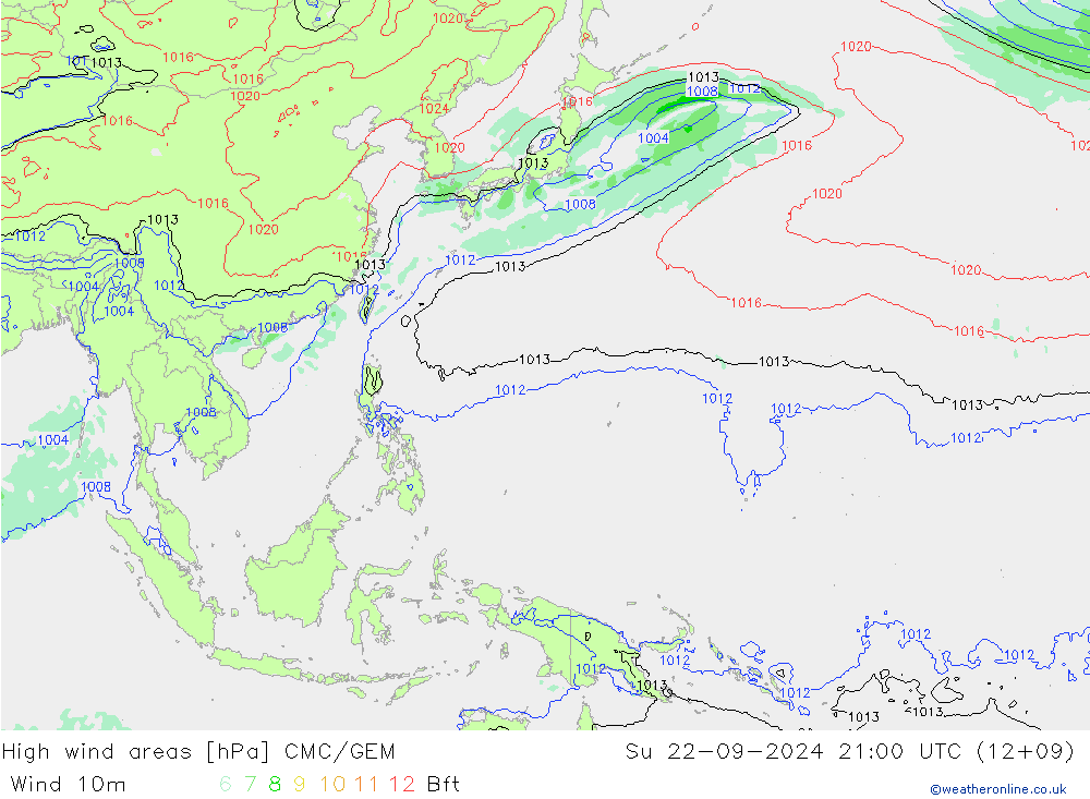 High wind areas CMC/GEM dim 22.09.2024 21 UTC