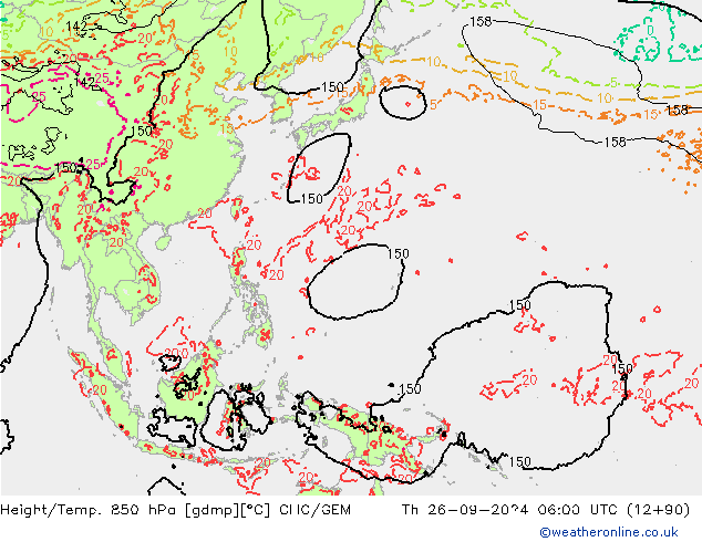 Yükseklik/Sıc. 850 hPa CMC/GEM Per 26.09.2024 06 UTC