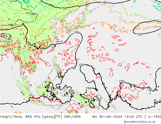 Height/Temp. 850 hPa CMC/GEM Mo 30.09.2024 12 UTC