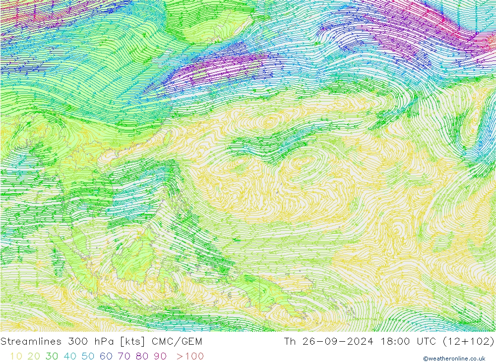 Rüzgar 300 hPa CMC/GEM Per 26.09.2024 18 UTC