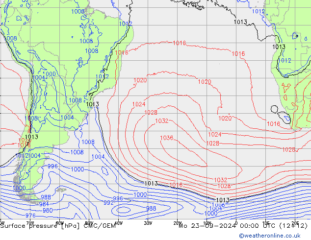 Surface pressure CMC/GEM Mo 23.09.2024 00 UTC