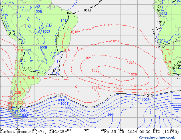 Yer basıncı CMC/GEM Çar 25.09.2024 09 UTC