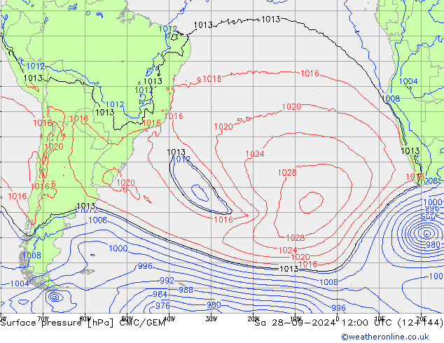 Surface pressure CMC/GEM Sa 28.09.2024 12 UTC