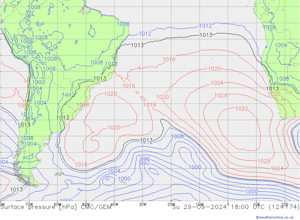 Atmosférický tlak CMC/GEM Ne 29.09.2024 18 UTC