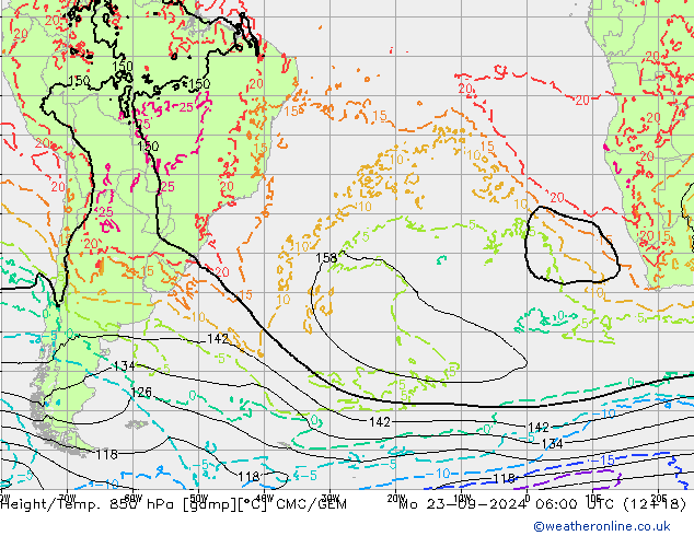 Height/Temp. 850 гПа CMC/GEM пн 23.09.2024 06 UTC