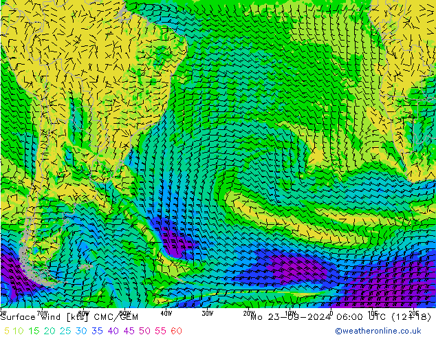 Vento 10 m CMC/GEM Seg 23.09.2024 06 UTC