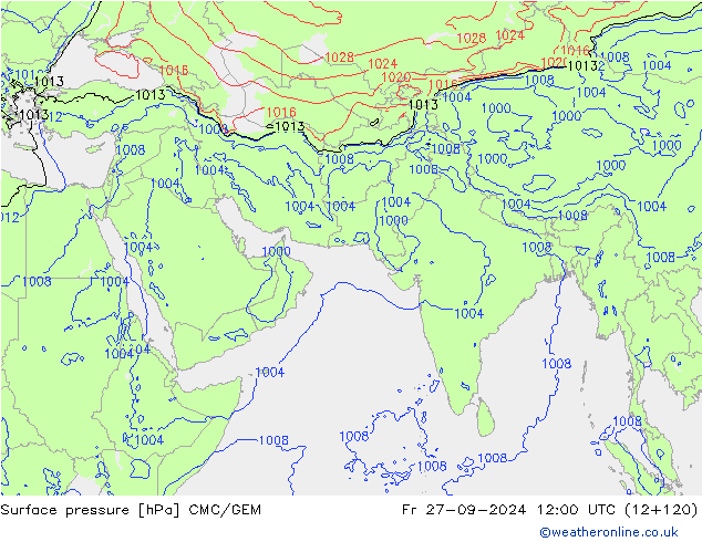 Luchtdruk (Grond) CMC/GEM vr 27.09.2024 12 UTC