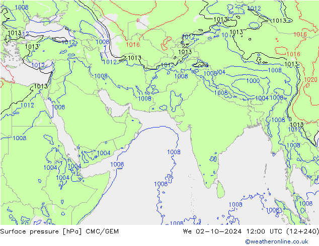 Atmosférický tlak CMC/GEM St 02.10.2024 12 UTC