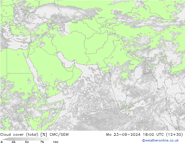 zachmurzenie (suma) CMC/GEM pon. 23.09.2024 18 UTC