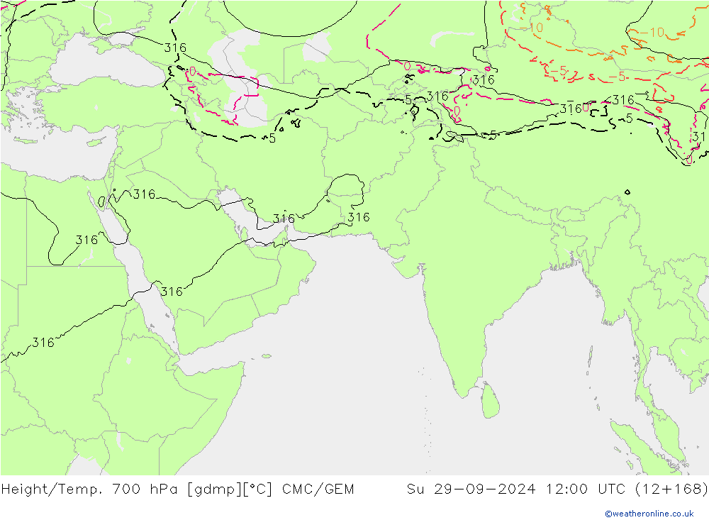 Height/Temp. 700 hPa CMC/GEM Dom 29.09.2024 12 UTC