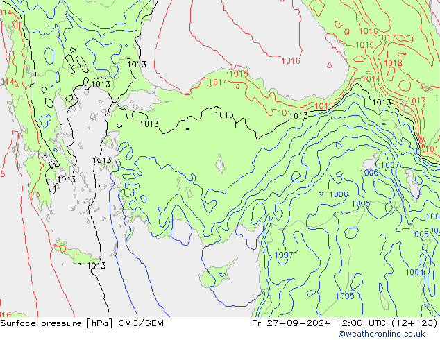 Surface pressure CMC/GEM Fr 27.09.2024 12 UTC