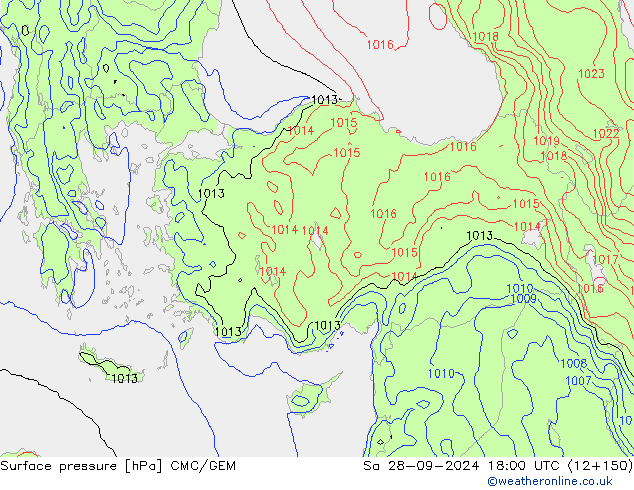 Atmosférický tlak CMC/GEM So 28.09.2024 18 UTC