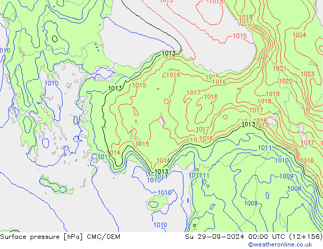 Surface pressure CMC/GEM Su 29.09.2024 00 UTC