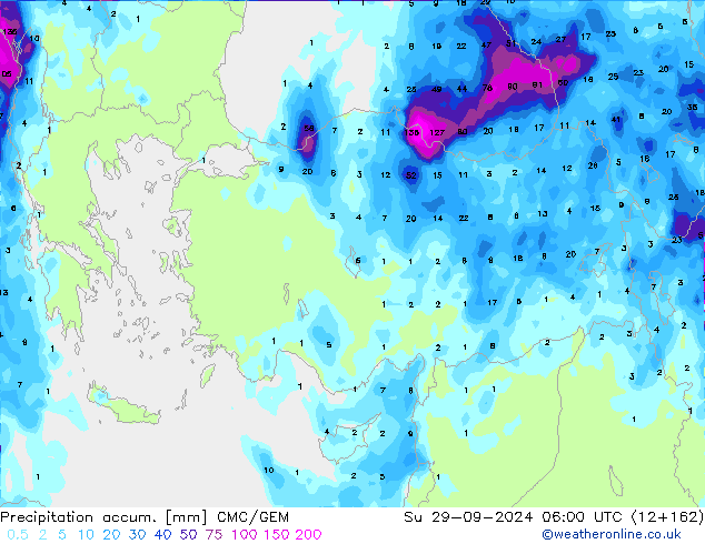 Precipitation accum. CMC/GEM Вс 29.09.2024 06 UTC