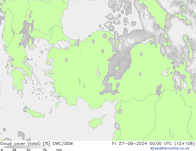 Nuages (total) CMC/GEM ven 27.09.2024 00 UTC