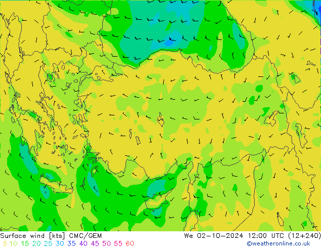 Wind 10 m CMC/GEM wo 02.10.2024 12 UTC