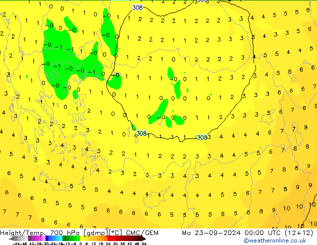 Height/Temp. 700 гПа CMC/GEM пн 23.09.2024 00 UTC