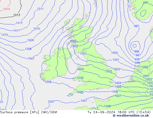 Surface pressure CMC/GEM Tu 24.09.2024 18 UTC