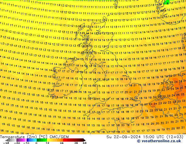 Temperatura (2m) CMC/GEM dom 22.09.2024 15 UTC