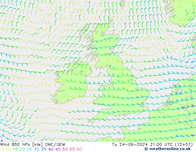 Rüzgar 850 hPa CMC/GEM Sa 24.09.2024 21 UTC