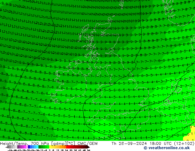 Height/Temp. 700 hPa CMC/GEM Do 26.09.2024 18 UTC