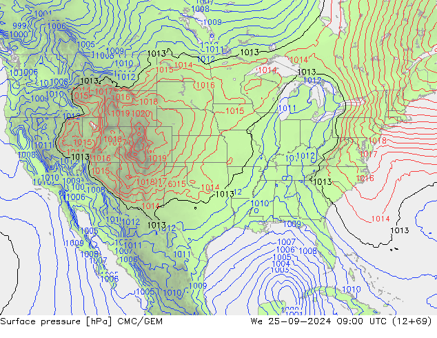 Surface pressure CMC/GEM We 25.09.2024 09 UTC