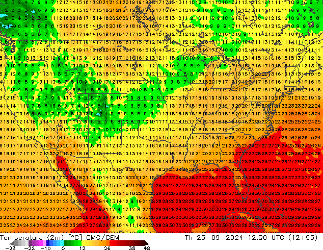 mapa temperatury (2m) CMC/GEM czw. 26.09.2024 12 UTC