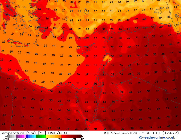 Sıcaklık Haritası (2m) CMC/GEM Çar 25.09.2024 12 UTC