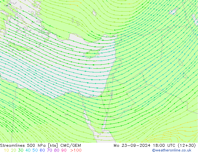 Linia prądu 500 hPa CMC/GEM pon. 23.09.2024 18 UTC