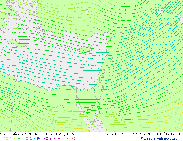 ветер 500 гПа CMC/GEM вт 24.09.2024 00 UTC