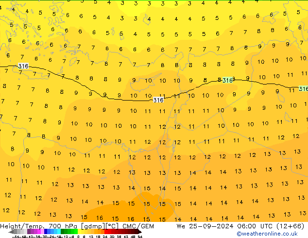 Hoogte/Temp. 700 hPa CMC/GEM wo 25.09.2024 06 UTC