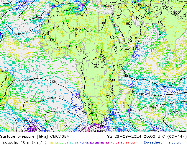 Eşrüzgar Hızları (km/sa) CMC/GEM Paz 29.09.2024 00 UTC