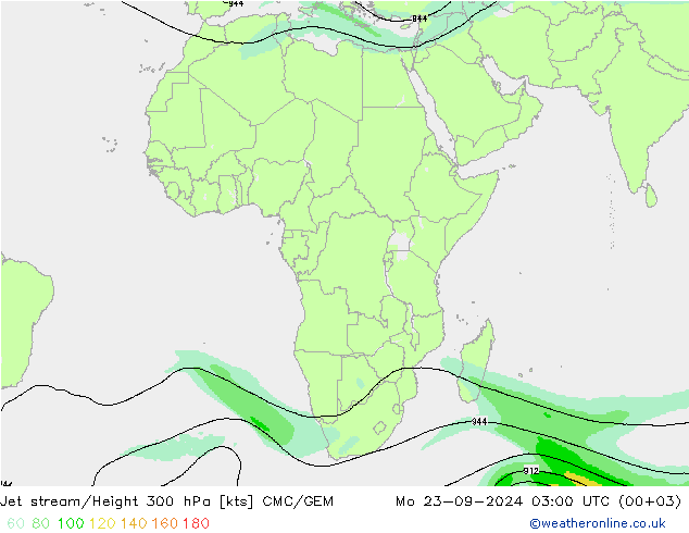 Jet stream/Height 300 hPa CMC/GEM Mo 23.09.2024 03 UTC