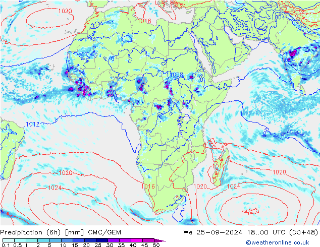 Precipitation (6h) CMC/GEM We 25.09.2024 00 UTC