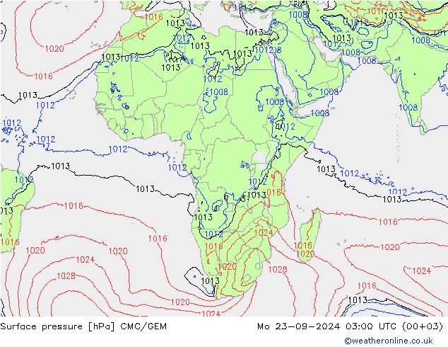 Surface pressure CMC/GEM Mo 23.09.2024 03 UTC