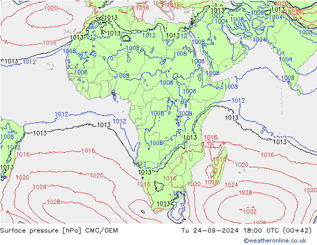 Surface pressure CMC/GEM Tu 24.09.2024 18 UTC