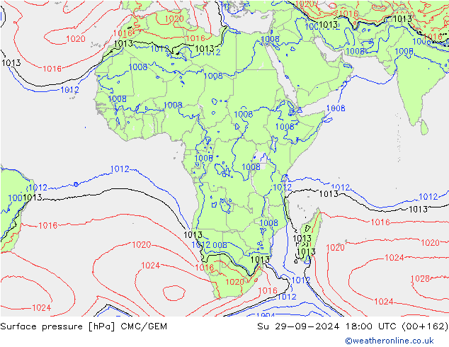 Surface pressure CMC/GEM Su 29.09.2024 18 UTC