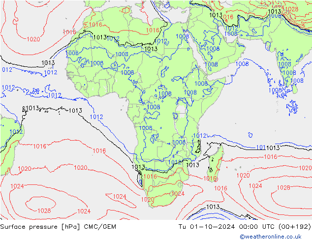 Surface pressure CMC/GEM Tu 01.10.2024 00 UTC